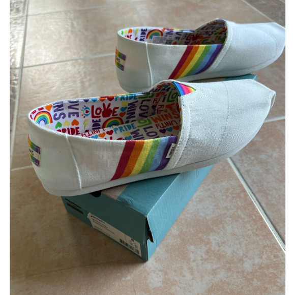 Celebrate Pride, Toms White Unity Rainbow Canvas Alpargata Loafer Flats W Size 6 - Picture 2 of 7